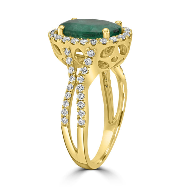 3.45ct Emerald Ring with 0.65tct Diamonds set in 14K Yellow Gold