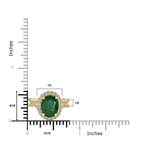 3.45ct Emerald Ring with 0.65tct Diamonds set in 14K Yellow Gold