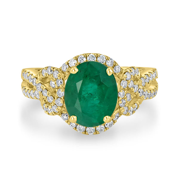 2.81ct Emerald Ring with 0.6tct Diamonds set in 14K Yellow Gold