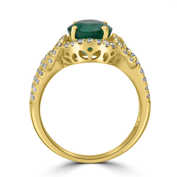 2.81ct Emerald Ring with 0.6tct Diamonds set in 14K Yellow Gold