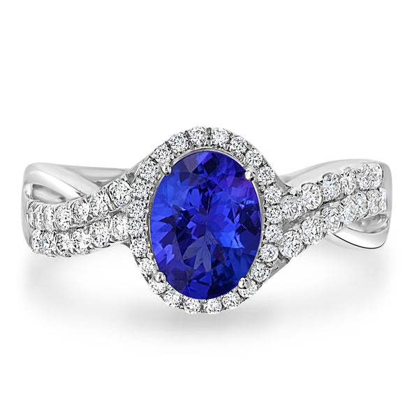 1.37ct Tanzanite Ring with 0.44tct Diamonds set in 14K White Gold