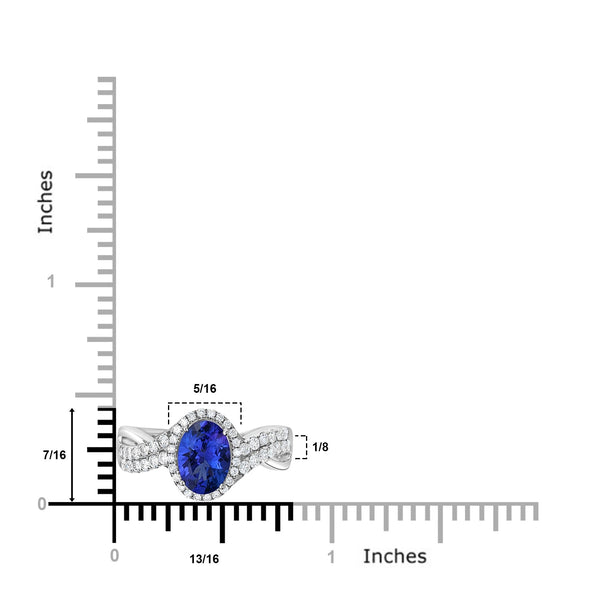 1.37ct Tanzanite Ring with 0.44tct Diamonds set in 14K White Gold