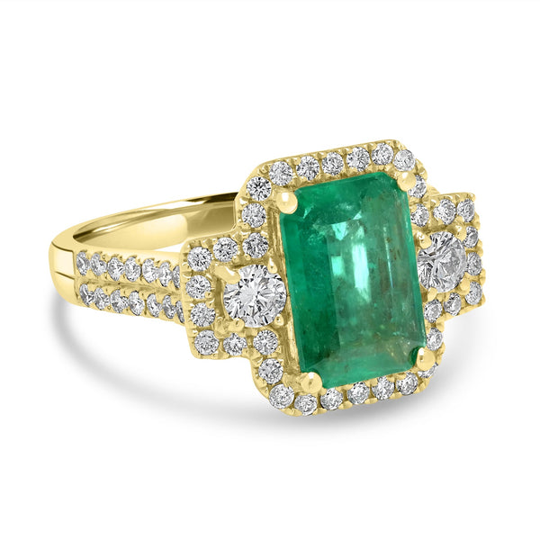 2.02ct  Emerald Rings with 0.72tct Diamond set in 14K Yellow Gold