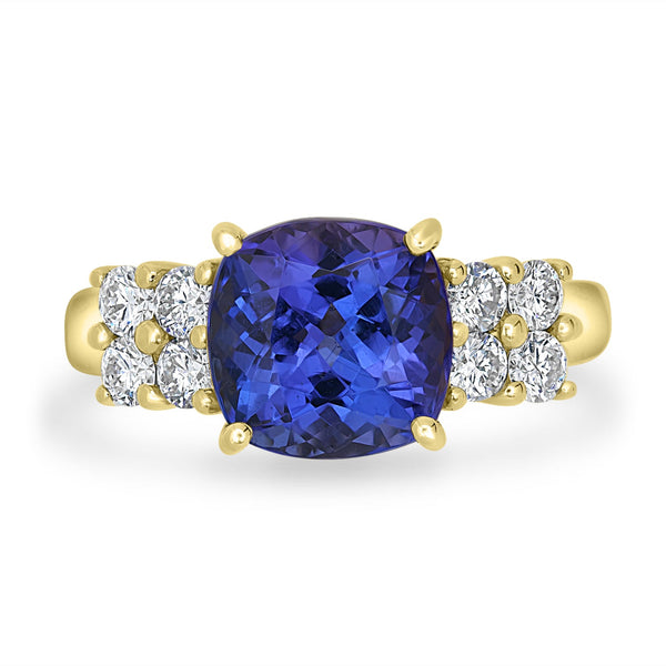 3.36ct  Tanzanite Rings with 0.52tct Diamond set in 14K Yellow Gold