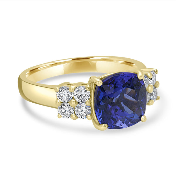 3.36ct  Tanzanite Rings with 0.52tct Diamond set in 14K Yellow Gold