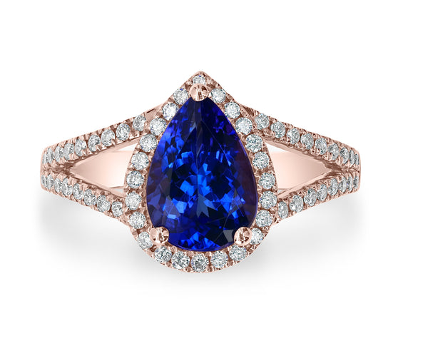 2.25ct Tanzanite Ring with 0.43tct Diamonds set in 14K Rose Gold