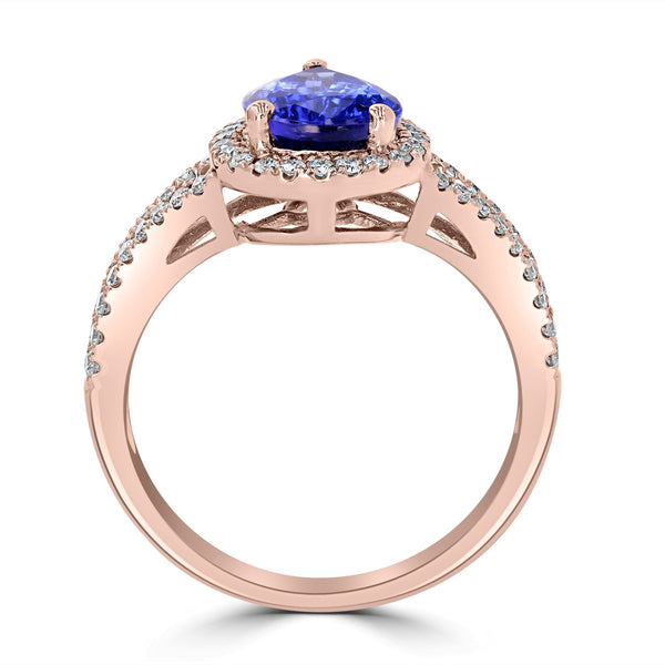 2.25ct Tanzanite Ring with 0.43tct Diamonds set in 14K Rose Gold