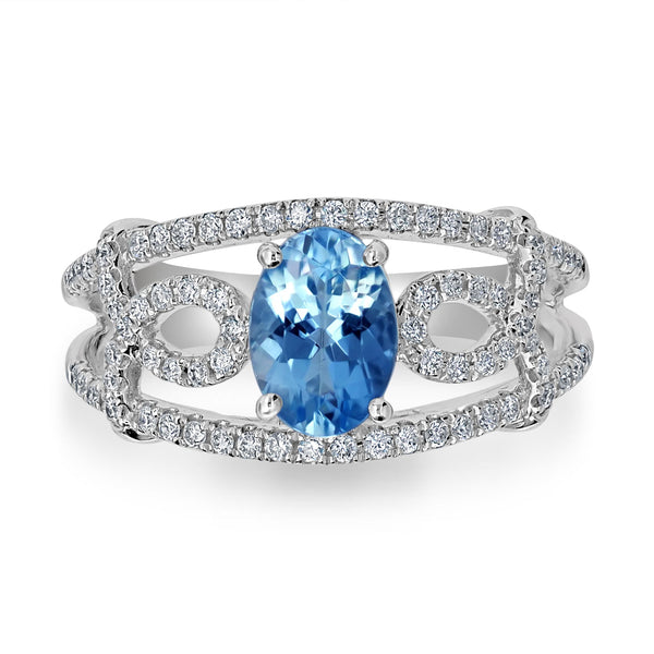 1.67ct Aquamarine Ring with 0.36tct Diamonds set in 14K White Gold