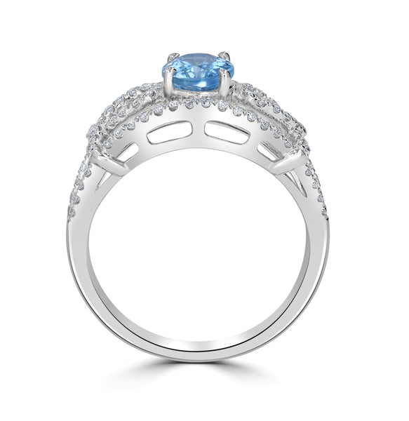 1.67ct Aquamarine Ring with 0.36tct Diamonds set in 14K White Gold