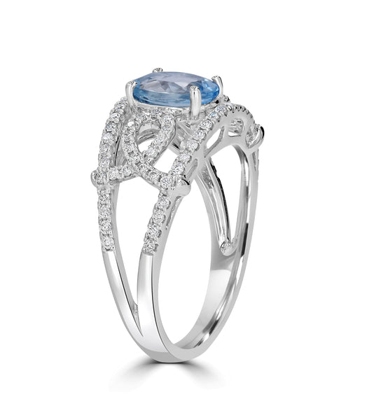 1.67ct Aquamarine Ring with 0.36tct Diamonds set in 14K White Gold