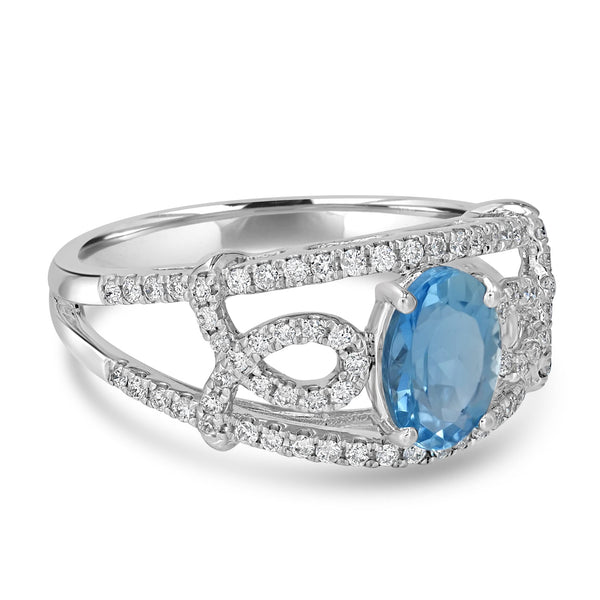 1.67ct Aquamarine Ring with 0.36tct Diamonds set in 14K White Gold