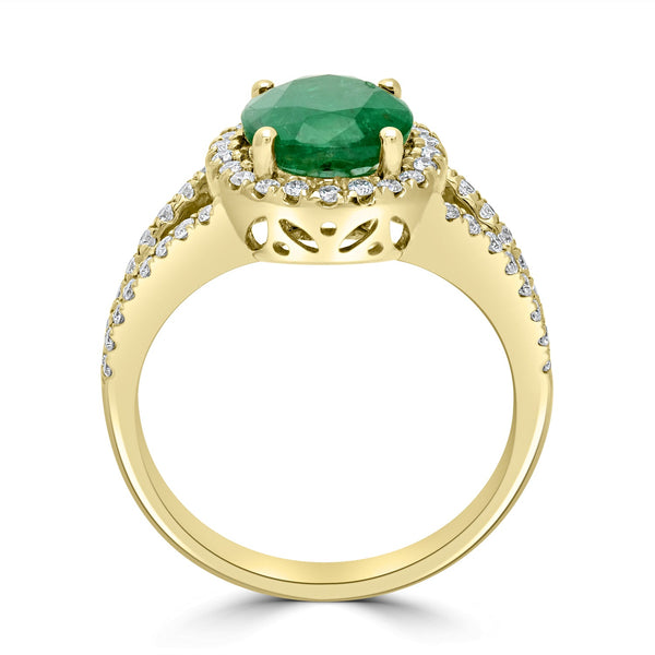 2.28ct Emerald Rings with 0.41tct Diamond set in 14K Yellow Gold