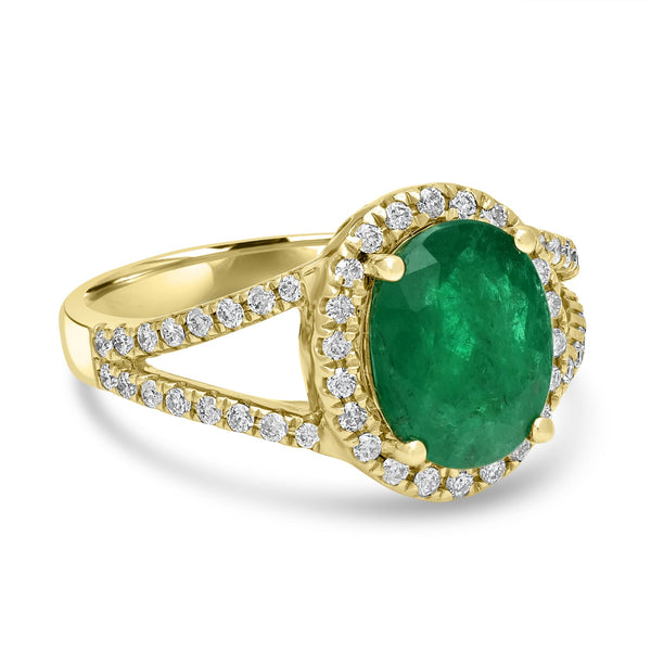 2.28ct Emerald Rings with 0.41tct Diamond set in 14K Yellow Gold