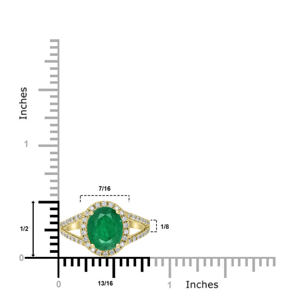 2.28ct Emerald Rings with 0.41tct Diamond set in 14K Yellow Gold