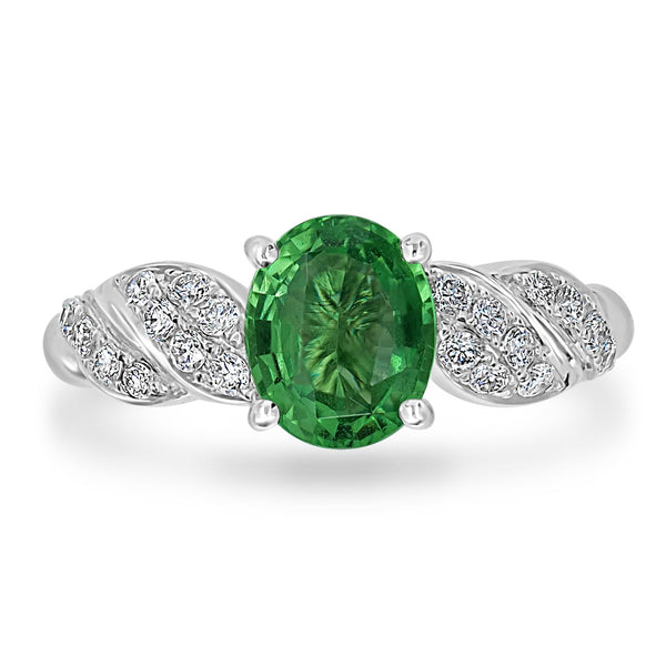 1.5ct Tsavorite Ring with 0.29tct Diamonds set in 14K White Gold