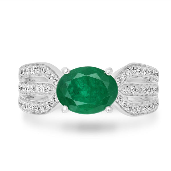 1.39ct Emerald Rings with 0.33tct Diamond set in 14K White Gold