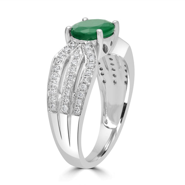 1.39ct Emerald Rings with 0.33tct Diamond set in 14K White Gold