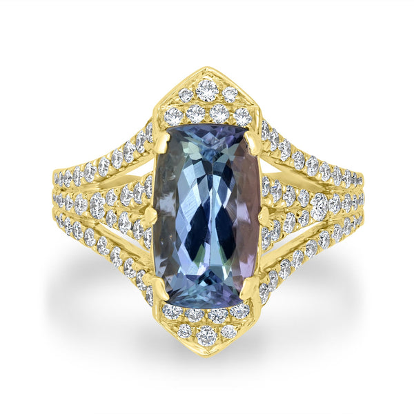 3.34ct  Green Tanzanite Rings with 0.87tct Diamond set in 14K Yellow Gold