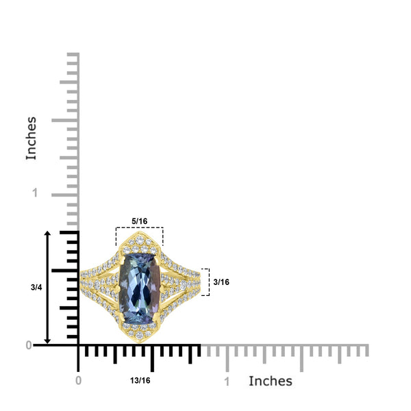 3.34ct  Green Tanzanite Rings with 0.87tct Diamond set in 14K Yellow Gold