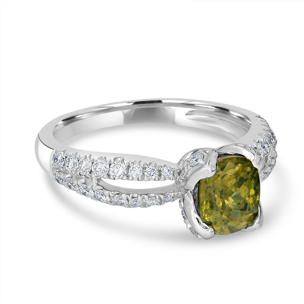 1.5ct Demantoid Garnet Ring with 0.62tct Diamonds set in 14K White Gold