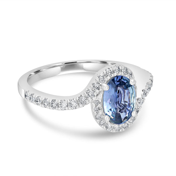 1.15ct Sapphire Ring with 0.38tct Diamonds set in 14K White Gold