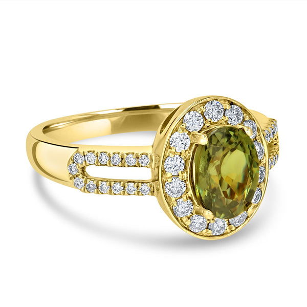 1.67ct Demantoid Garnet Ring with 0.45tct Diamonds set in 14K Yellow Gold