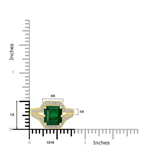 3.13ct Emerald Ring with 0.49tct Diamonds set in 14K Yellow Gold