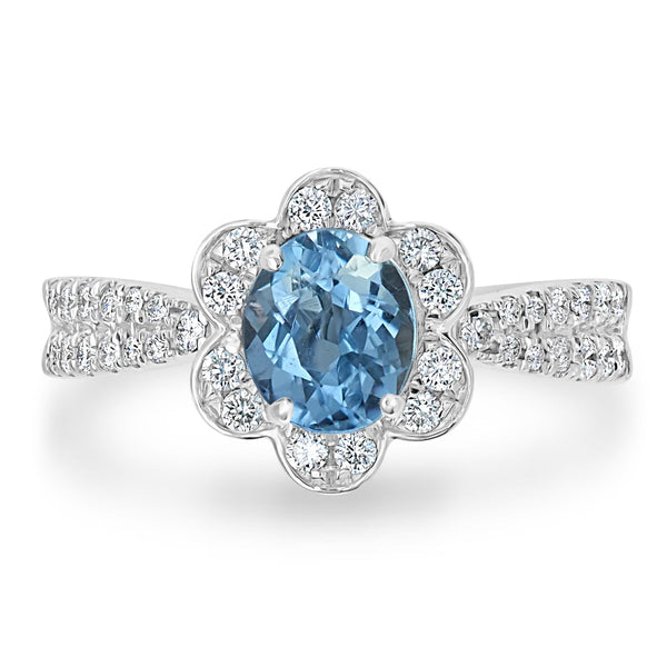 1.11ct Aquamarine Ring with 0.42tct Diamonds set in 14K White Gold