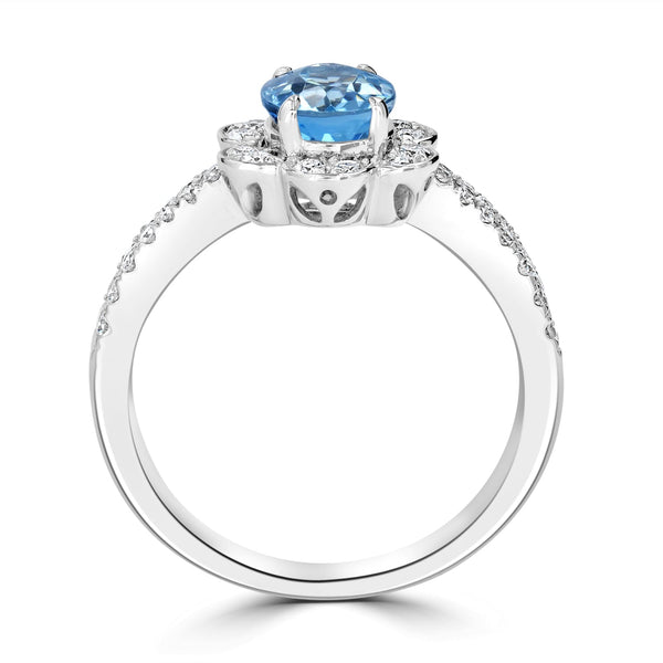 1.11ct Aquamarine Ring with 0.42tct Diamonds set in 14K White Gold