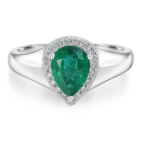 1.05ct Emerald Ring with 0.16tct Diamonds set in 14K White Gold