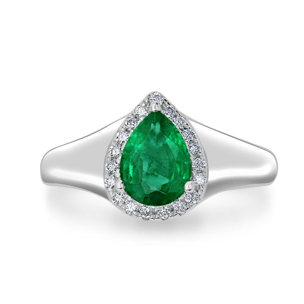 1.05ct Emerald ring with 0.16tct diamonds set in 14kt white gold