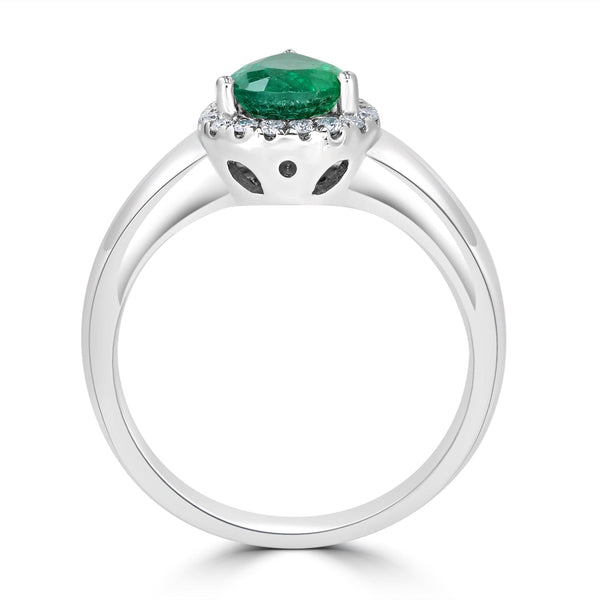 1.05ct Emerald ring with 0.16tct diamonds set in 14kt white gold