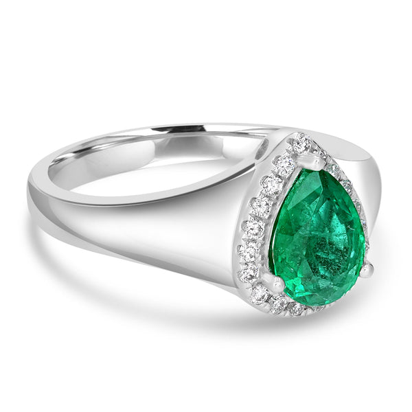 1.05ct Emerald ring with 0.16tct diamonds set in 14kt white gold