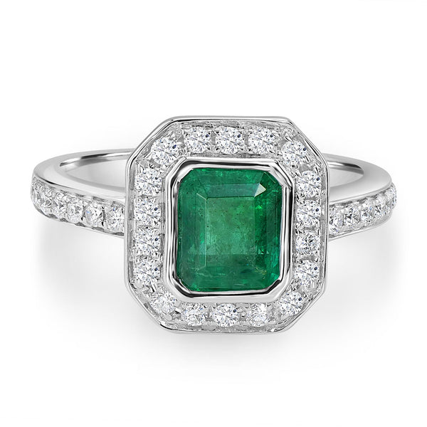 1.55ct Emerald Ring with 0.43tct Diamonds set in 14K White Gold