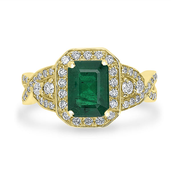 1.78ct  Emerald Rings with 0.55tct Diamond set in 14K Yellow Gold