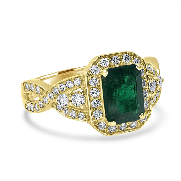 1.78ct  Emerald Rings with 0.55tct Diamond set in 14K Yellow Gold