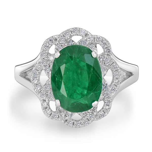 2.23ct Emerald Ring with 0.28tct Diamonds set in 14K White Gold