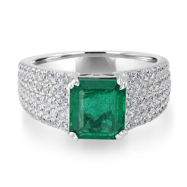 2.2ct Emerald Ring with 0.64tct Diamonds set in 14K White Gold