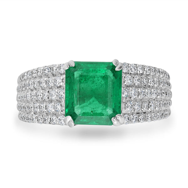 2.2ct  Emerald Rings with 0.64tct Diamond set in 14K White Gold