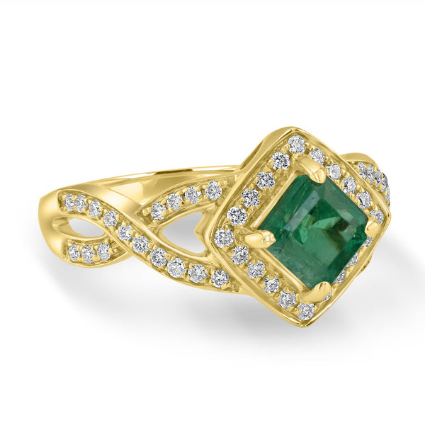 1.16ct Emerald Ring with 0.35tct Diamonds set in 14K Yellow Gold