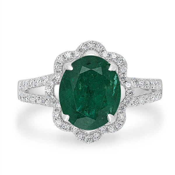 3.25ct Emerald Rings with 0.49tct Diamond set in 14K White Gold