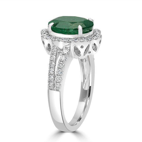 3.25ct Emerald Rings with 0.49tct Diamond set in 14K White Gold