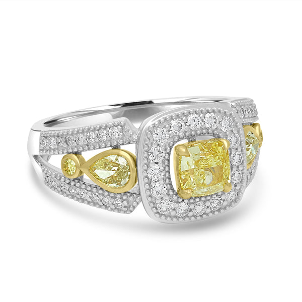 0.76ct Yellow Diamond Rings with 0.79tct Diamond set in 18K White Gold