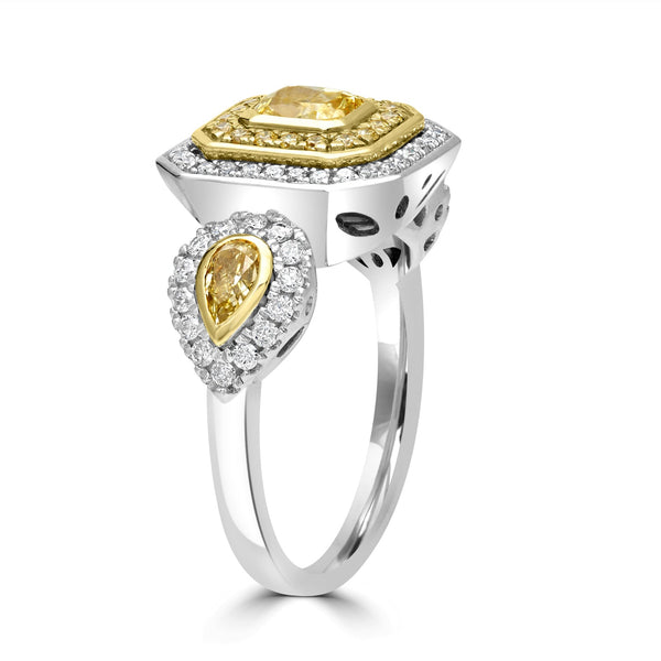 0.7ct Yellow Diamond Rings with 0.96tct Diamond set in 18K White Gold