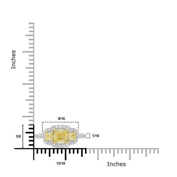 1.01ct Yellow Diamond Rings with 0.77tct Diamond set in 14K White Gold
