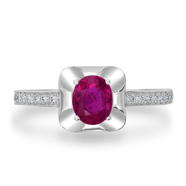 0.79ct Ruby Ring with 0.14tct Diamonds set in 18K White Gold