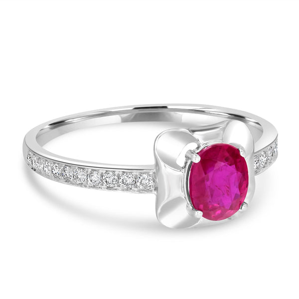 0.79ct Ruby Ring with 0.14tct Diamonds set in 18K White Gold