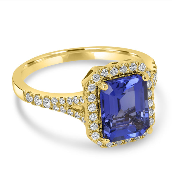 2.46ct Tanzanite Ring with 0.33tct Diamonds set in 14K Yellow Gold