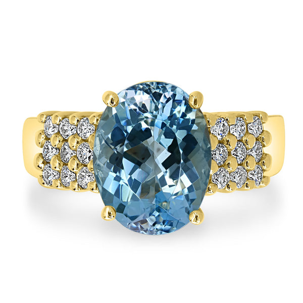 3.27ct Aquamarine Ring with 0.34tct Diamonds set in 14K Yellow Gold