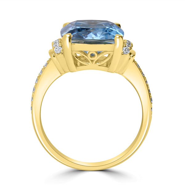 5.39ct  Aquamarine Rings with 0.25tct Diamond set in 14K Yellow Gold